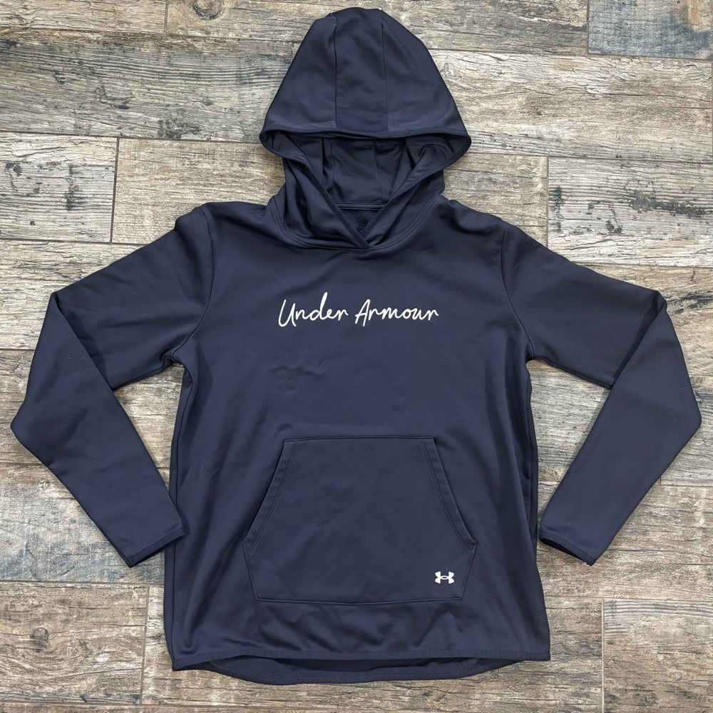 💞Women's Under Armour Fleece Script Mid Weight Pullover Hoodie Size Medium